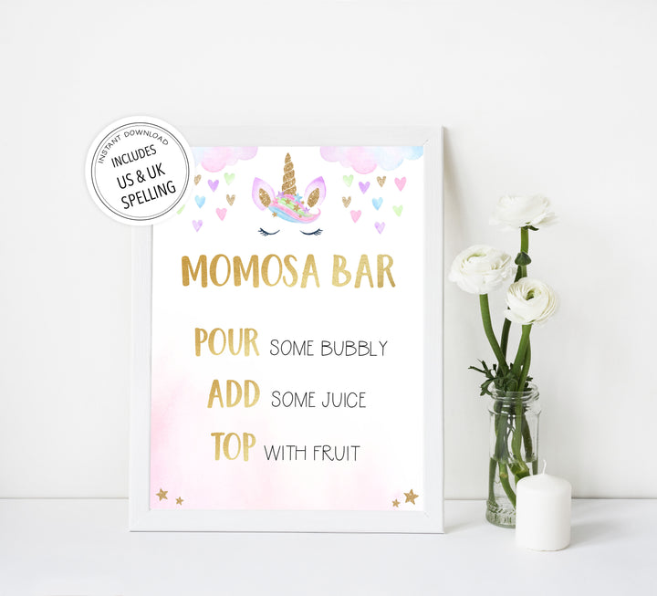 momosa baby shower table sign, Unicorn baby decor, printable baby table signs, printable baby decor, baby adventure table signs, fun baby signs, baby unicorn fun baby table signs
