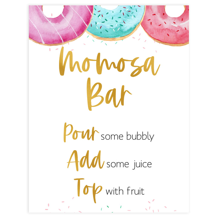 momosa baby table sign, Donut baby decor, printable baby table signs, printable baby decor, baby sprinkles table signs, fun baby signs, baby donut fun baby table signs