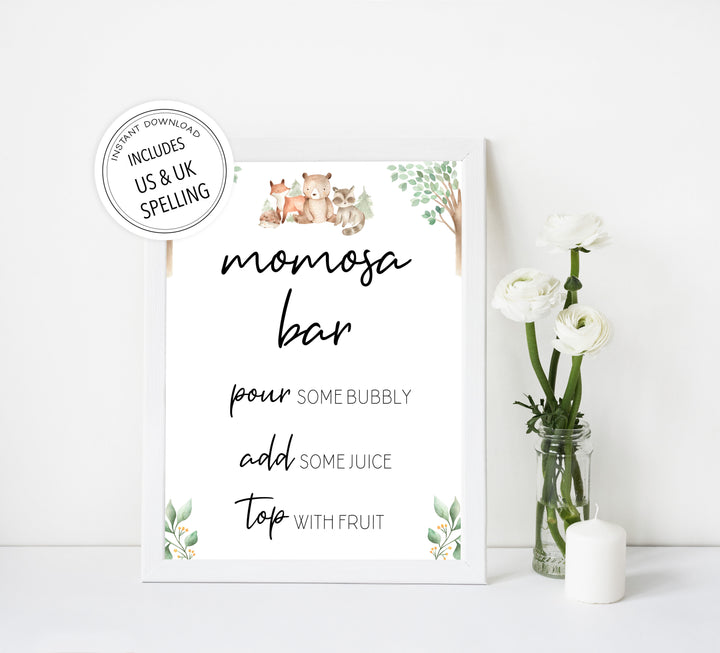 momosa baby table sign, Woodland animals baby decor, printable baby table signs, printable baby decor, baby woodland animals table signs, fun baby signs, baby woodland animals fun baby table signs