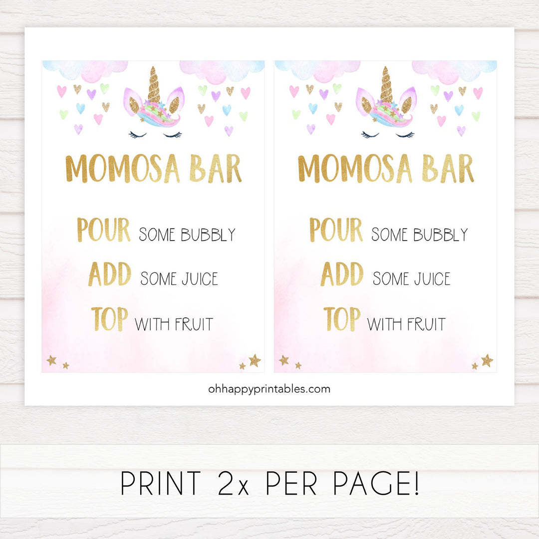 momosa baby shower table sign, Unicorn baby decor, printable baby table signs, printable baby decor, baby adventure table signs, fun baby signs, baby unicorn fun baby table signs