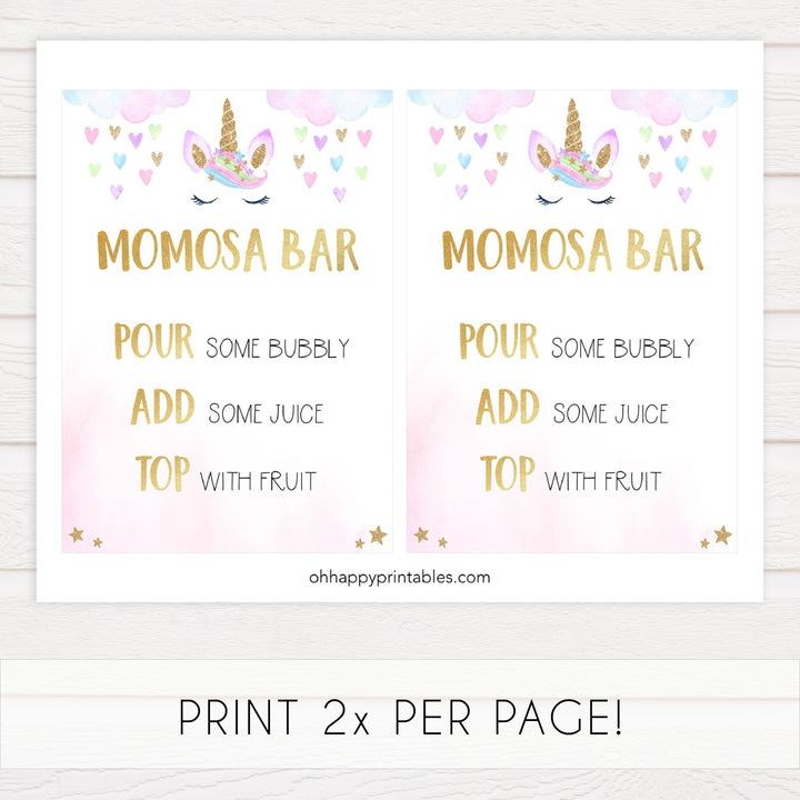 momosa baby shower table sign, Unicorn baby decor, printable baby table signs, printable baby decor, baby adventure table signs, fun baby signs, baby unicorn fun baby table signs