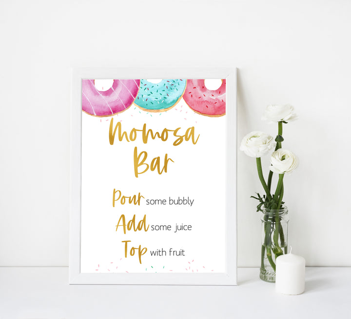 momosa baby table sign, Donut baby decor, printable baby table signs, printable baby decor, baby sprinkles table signs, fun baby signs, baby donut fun baby table signs