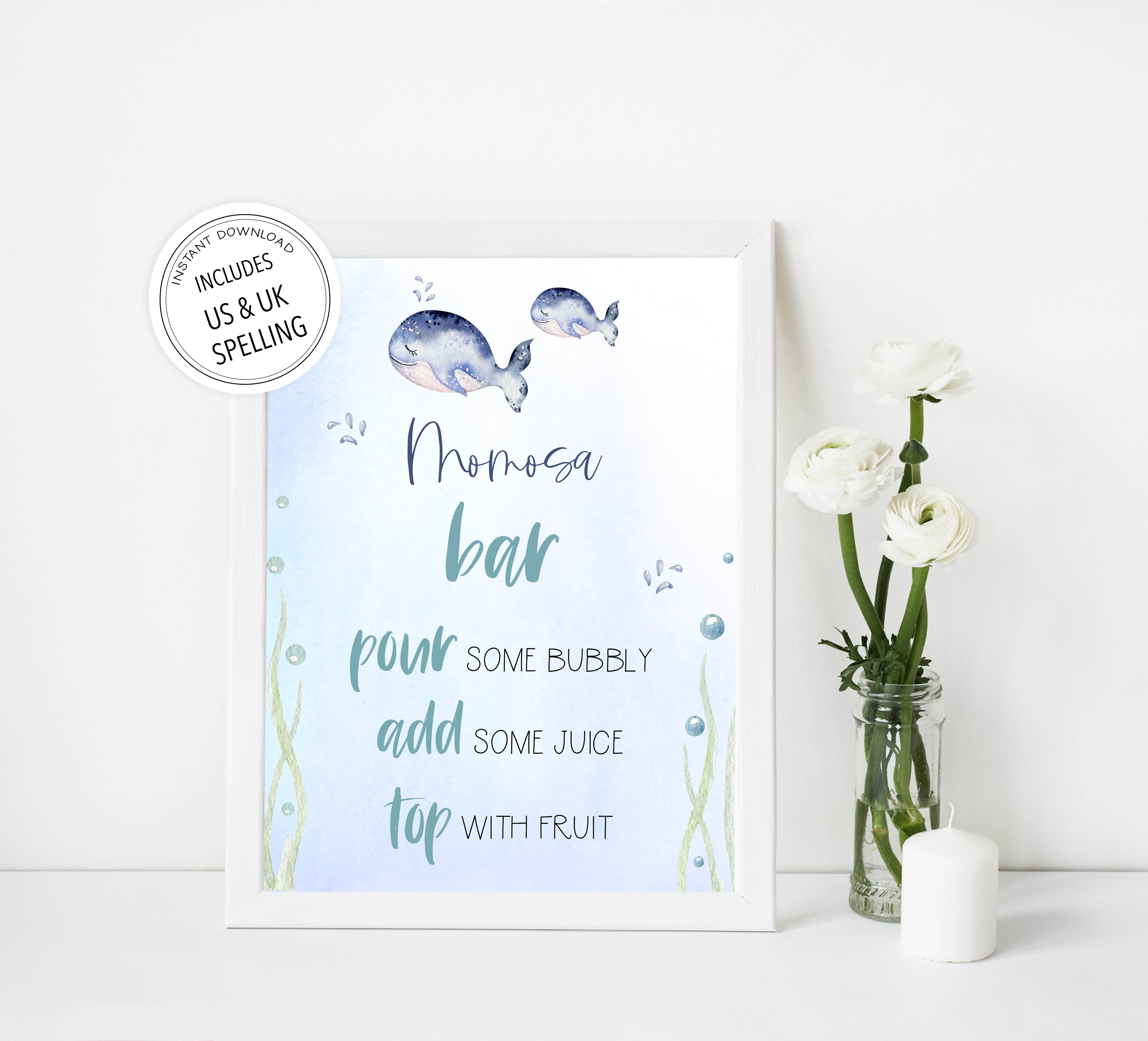 momosa baby shower table signs, Whale baby decor, printable baby table signs, printable baby decor, baby adventure table signs, fun baby signs, baby unicorn fun baby table signs