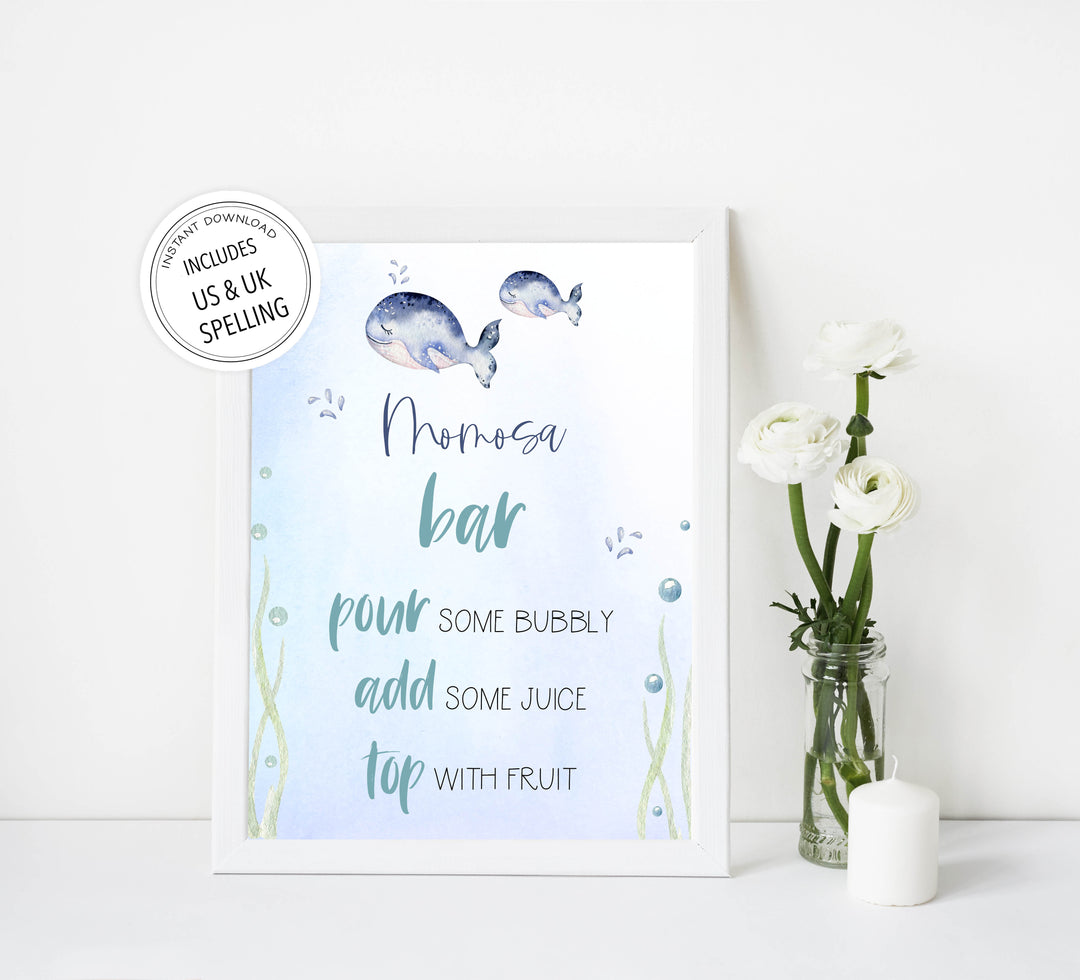 momosa baby shower table signs, Whale baby decor, printable baby table signs, printable baby decor, baby adventure table signs, fun baby signs, baby unicorn fun baby table signs