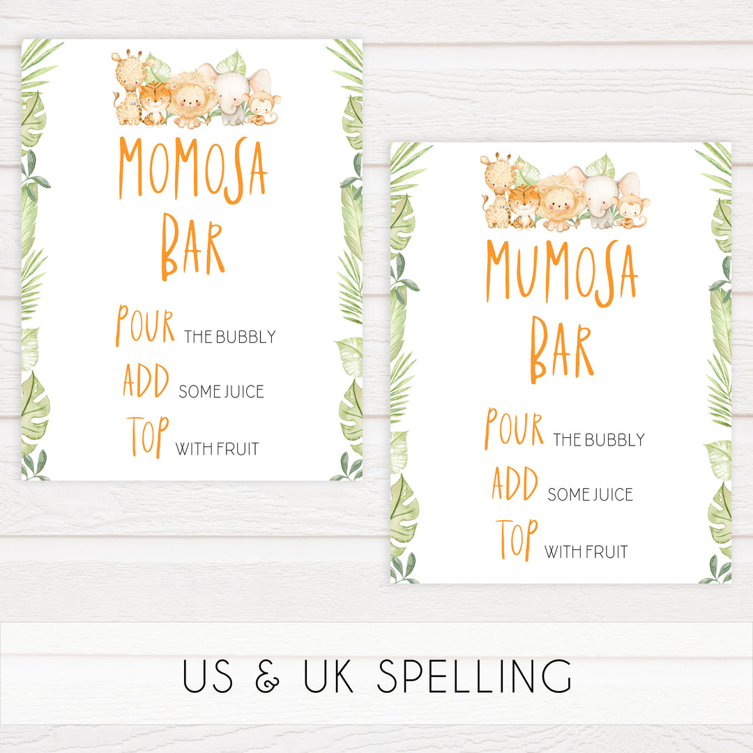momosa baby shower table sign, Safari animals baby decor, printable baby table signs, printable baby decor, baby safari animals table signs, fun baby signs, baby safari animals fun baby table signs