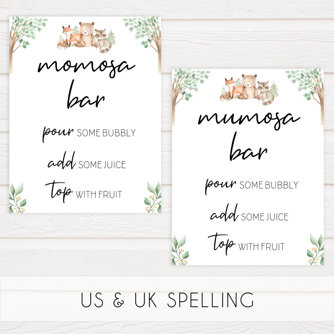 momosa baby table sign, Woodland animals baby decor, printable baby table signs, printable baby decor, baby woodland animals table signs, fun baby signs, baby woodland animals fun baby table signs