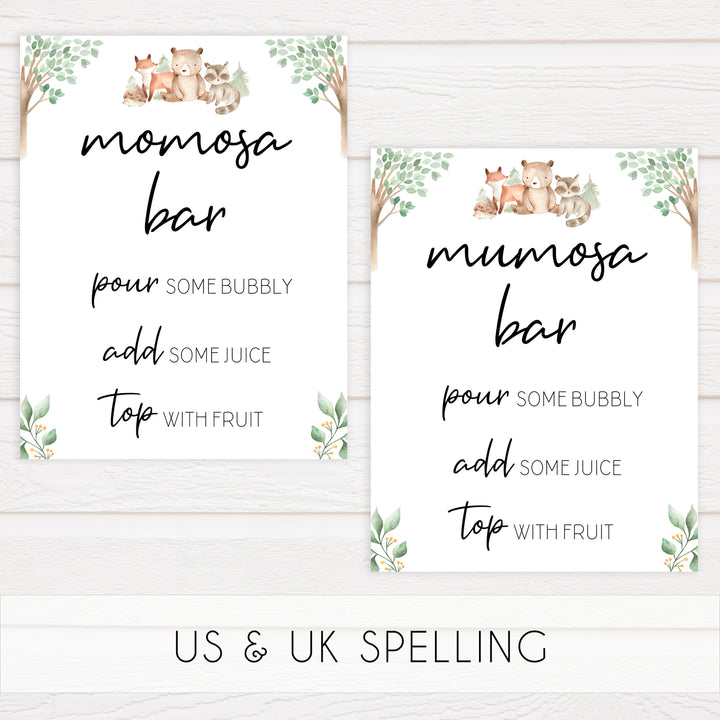 momosa baby table sign, Woodland animals baby decor, printable baby table signs, printable baby decor, baby woodland animals table signs, fun baby signs, baby woodland animals fun baby table signs