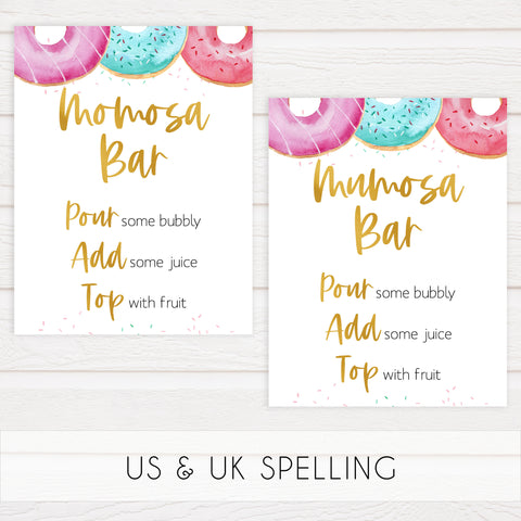 momosa baby table sign, Donut baby decor, printable baby table signs, printable baby decor, baby sprinkles table signs, fun baby signs, baby donut fun baby table signs