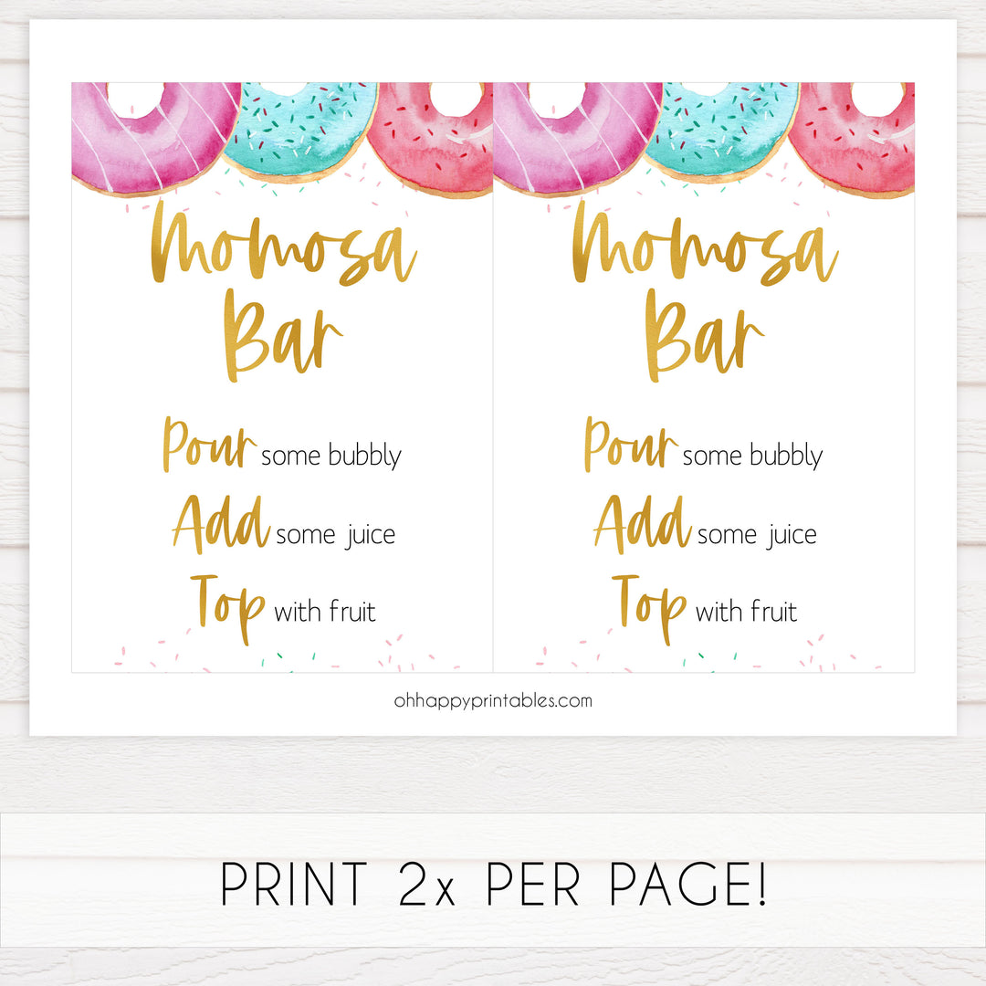 momosa baby table sign, Donut baby decor, printable baby table signs, printable baby decor, baby sprinkles table signs, fun baby signs, baby donut fun baby table signs