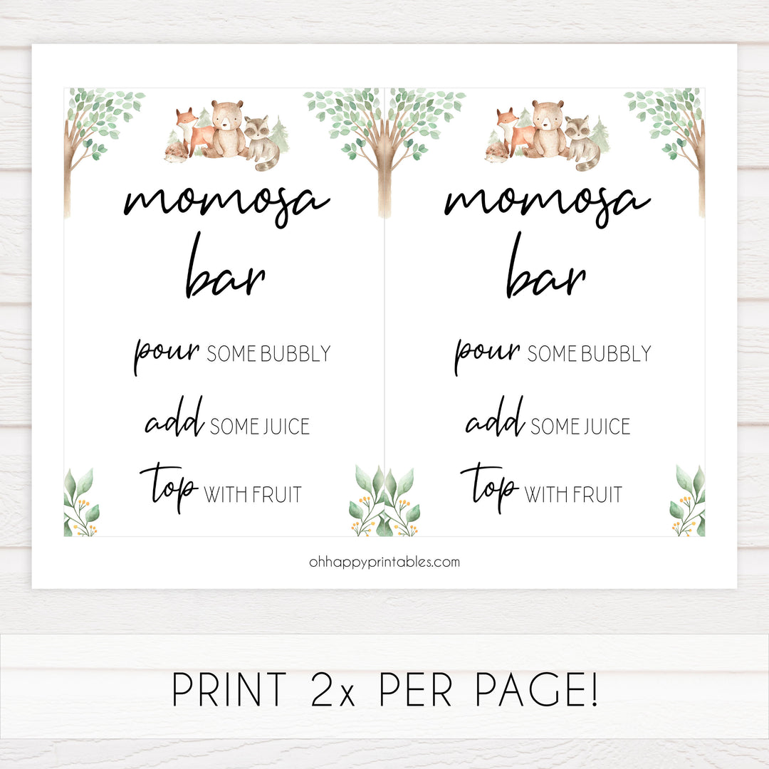 momosa baby table sign, Woodland animals baby decor, printable baby table signs, printable baby decor, baby woodland animals table signs, fun baby signs, baby woodland animals fun baby table signs