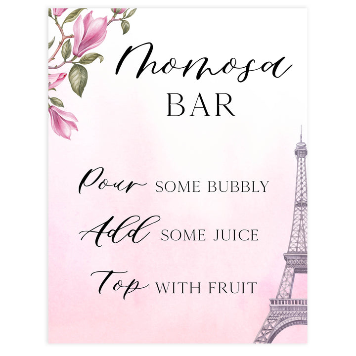 momosa baby table sign, Paris baby shower games, printable baby shower games, Parisian baby shower games, fun baby shower games