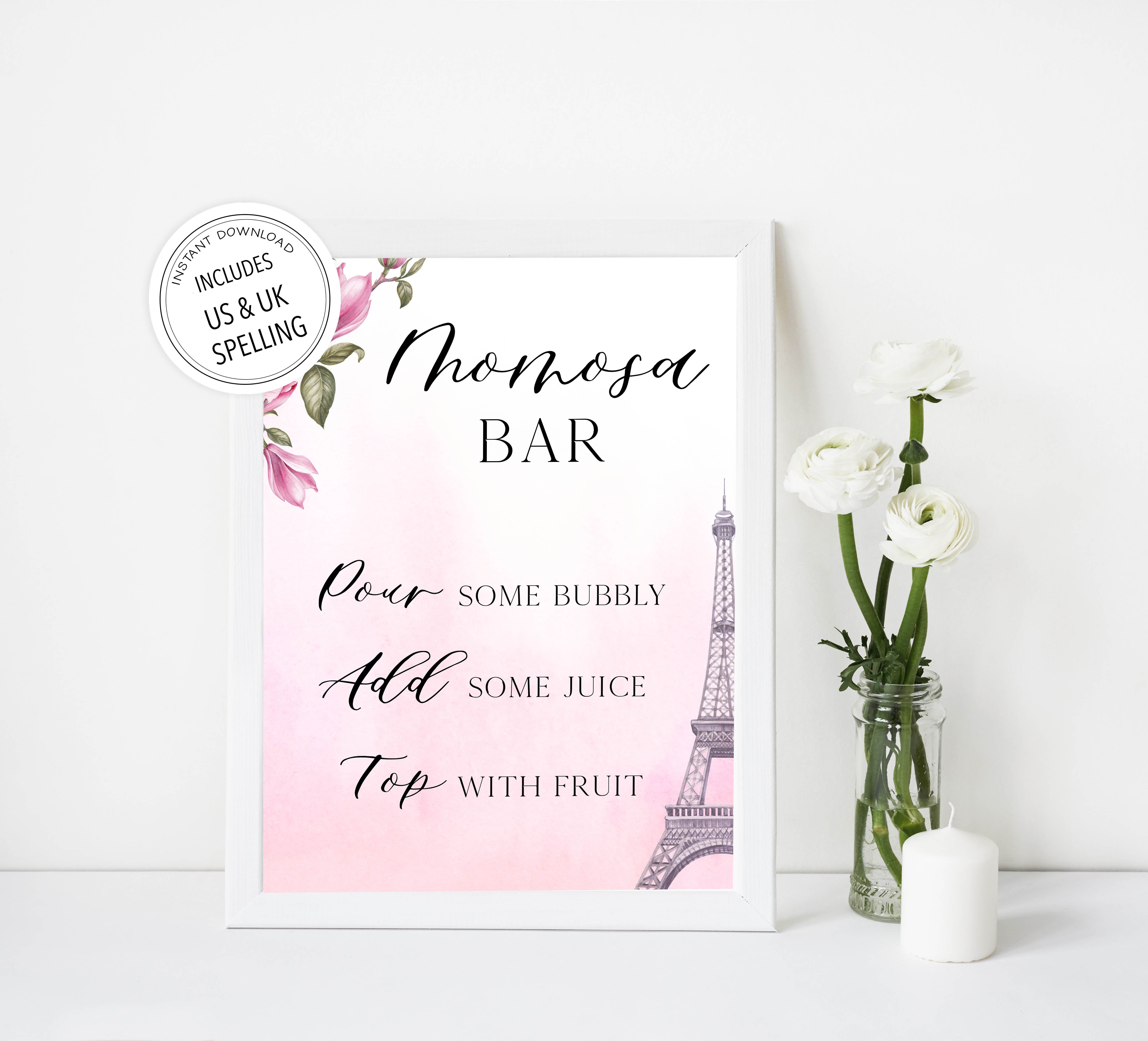 momosa baby table sign, Paris baby shower games, printable baby shower games, Parisian baby shower games, fun baby shower games