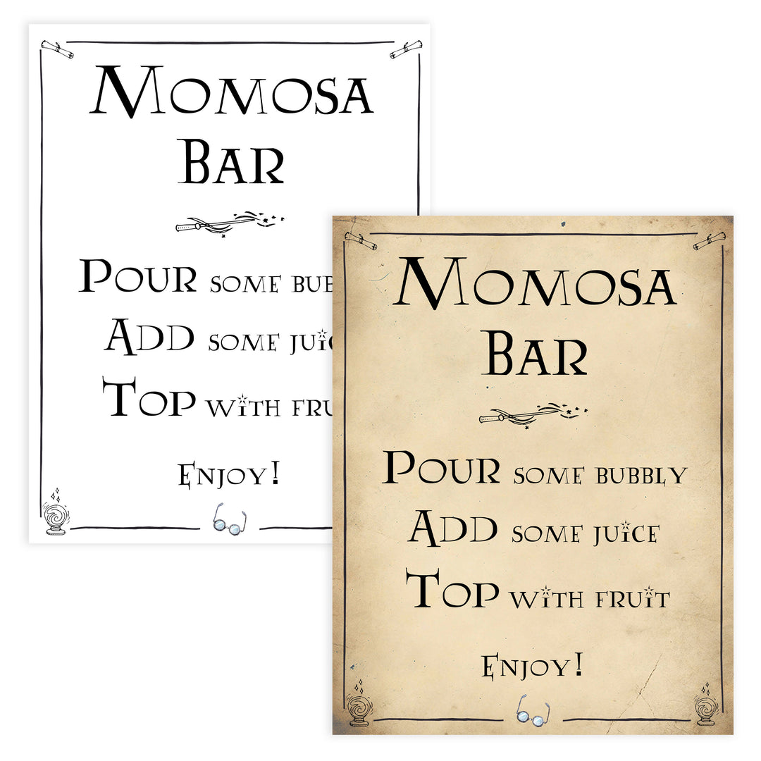 Momosa Sign, mom-osa baby sign, Wizard baby shower signs, printable baby shower decor, Harry Potter baby decor, Harry Potter baby shower ideas, fun baby decor, fun baby signs