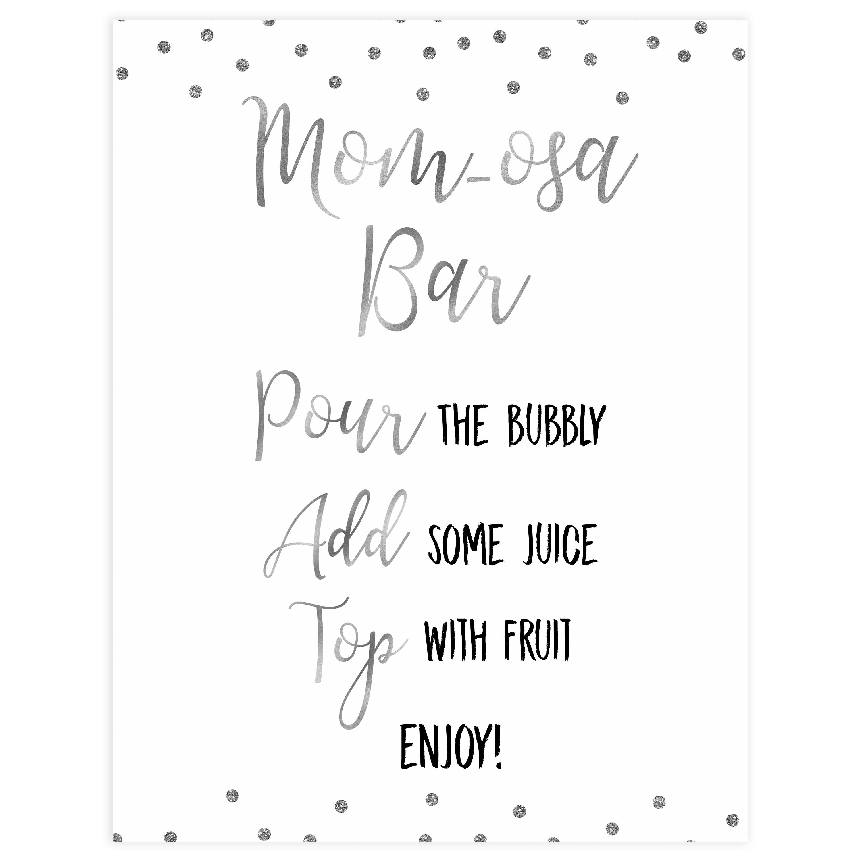 momosa table baby signs, Baby silver glitter baby decor, printable baby table signs, printable baby decor, baby silver glitter table signs, fun baby signs, baby silver fun baby table signs
