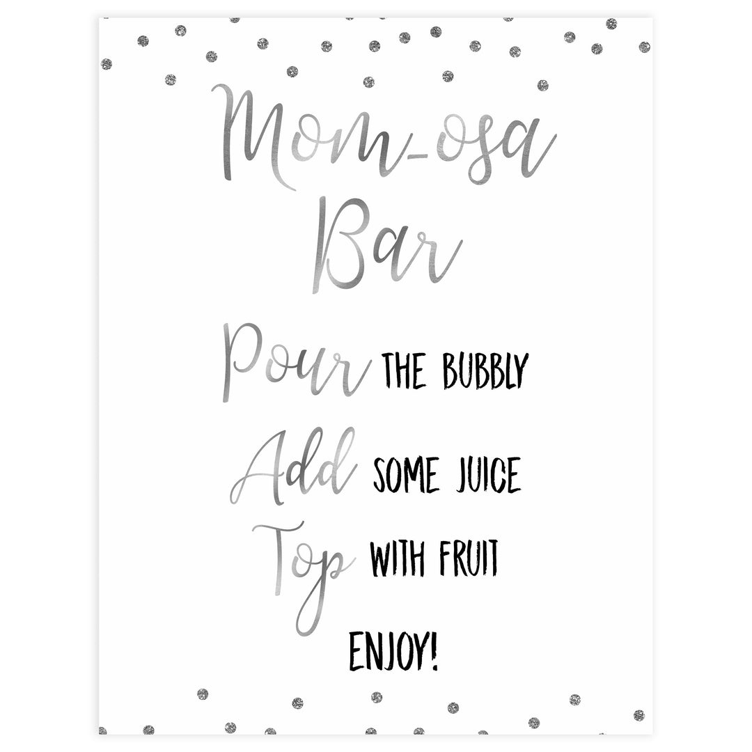 momosa table baby signs, Baby silver glitter baby decor, printable baby table signs, printable baby decor, baby silver glitter table signs, fun baby signs, baby silver fun baby table signs
