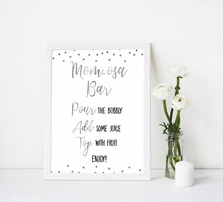 momosa table baby signs, Baby silver glitter baby decor, printable baby table signs, printable baby decor, baby silver glitter table signs, fun baby signs, baby silver fun baby table signs