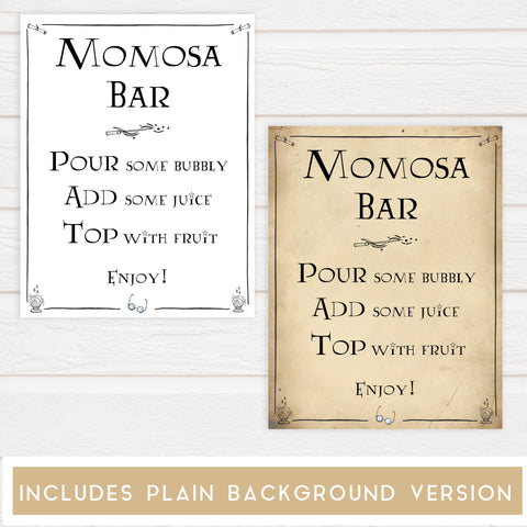 Momosa Sign, mom-osa baby sign, Wizard baby shower signs, printable baby shower decor, Harry Potter baby decor, Harry Potter baby shower ideas, fun baby decor, fun baby signs