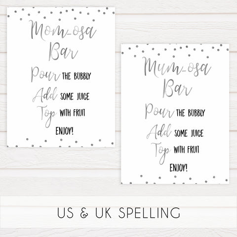 momosa table baby signs, Baby silver glitter baby decor, printable baby table signs, printable baby decor, baby silver glitter table signs, fun baby signs, baby silver fun baby table signs