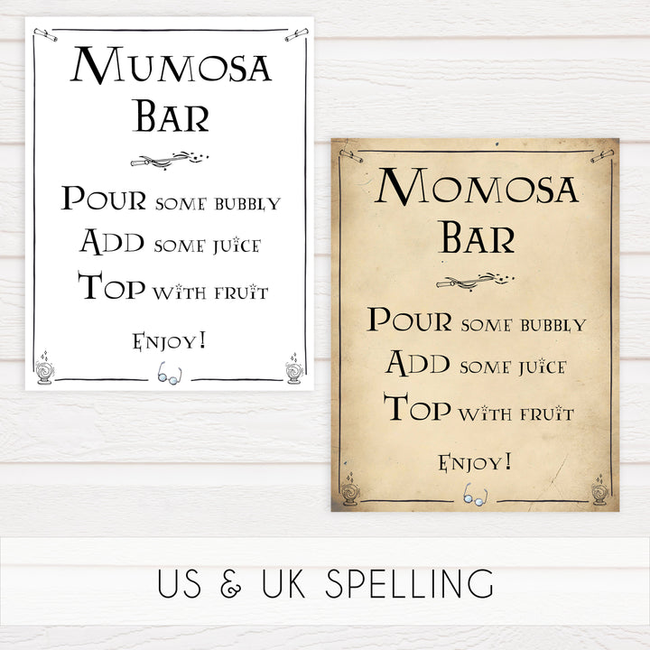 Momosa Sign, mom-osa baby sign, Wizard baby shower signs, printable baby shower decor, Harry Potter baby decor, Harry Potter baby shower ideas, fun baby decor, fun baby signs