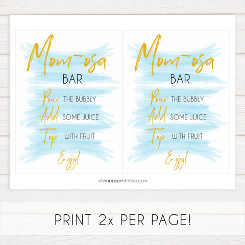 blue swash baby signs, momosa baby shower sign, printable baby signs, fun baby shower ideas, baby shower decor