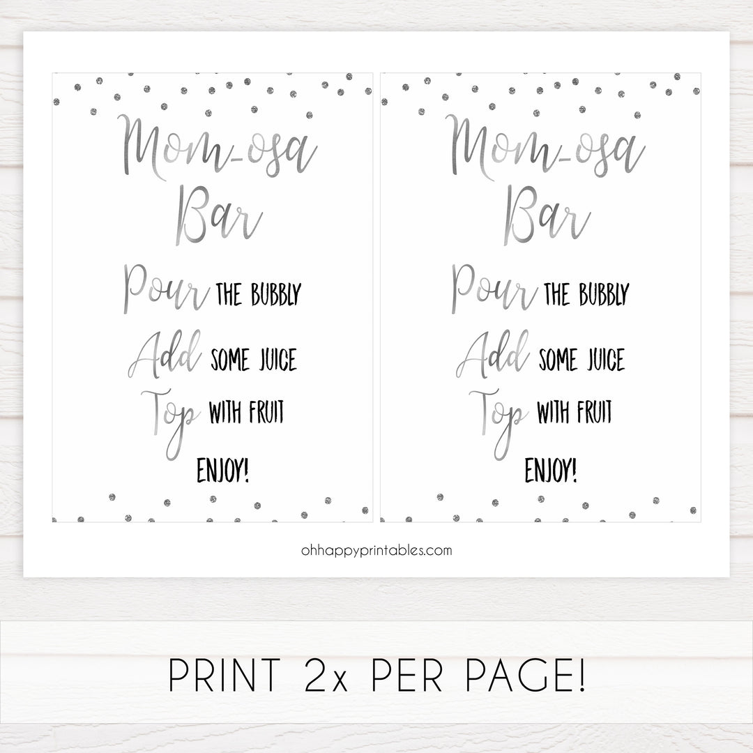 momosa table baby signs, Baby silver glitter baby decor, printable baby table signs, printable baby decor, baby silver glitter table signs, fun baby signs, baby silver fun baby table signs