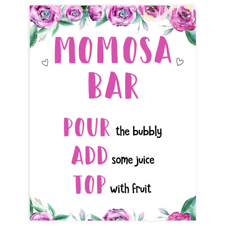 momosa baby shower sign, printable baby shower decor, purple peonies baby shower signs, mumosa baby shower signs, fun baby shower decor