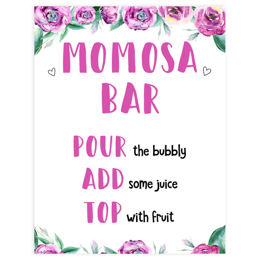 momosa baby shower sign, printable baby shower decor, purple peonies baby shower signs, mumosa baby shower signs, fun baby shower decor