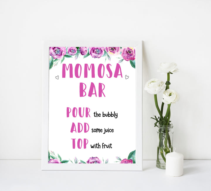 momosa baby shower sign, printable baby shower decor, purple peonies baby shower signs, mumosa baby shower signs, fun baby shower decor