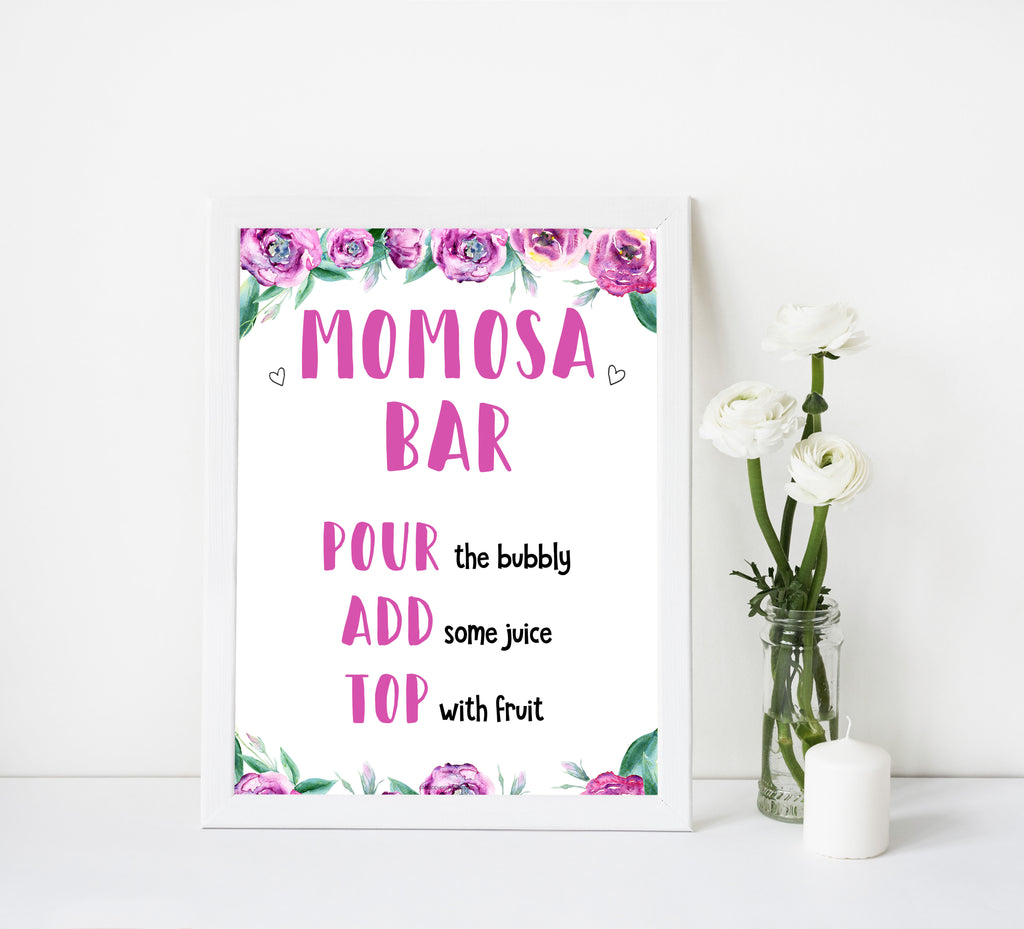 Momosa Sign - Purple Peonies Printable Baby Shower Signs ...