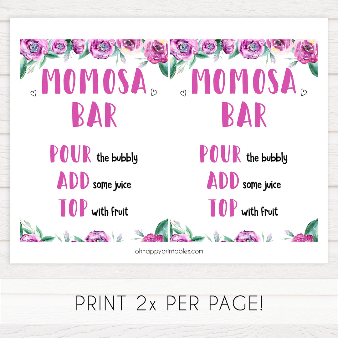 momosa baby shower sign, printable baby shower decor, purple peonies baby shower signs, mumosa baby shower signs, fun baby shower decor