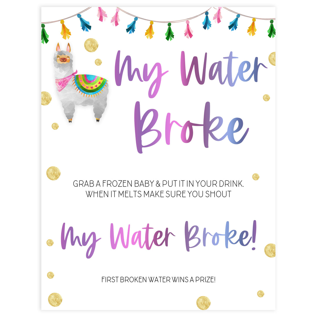 my waters broke game, Printable baby shower games, llama fiesta fun baby games, baby shower games, fun baby shower ideas, top baby shower ideas, Llama fiesta shower baby shower, fiesta baby shower ideas
