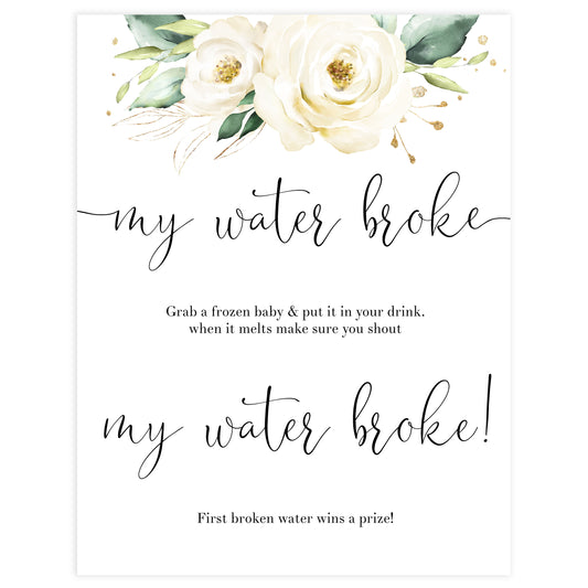 my water broke game, Printable baby shower games, shite floral baby games, baby shower games, fun baby shower ideas, top baby shower ideas, floral baby shower, baby shower games, fun floral baby shower ideas