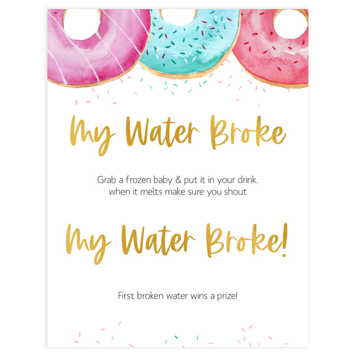 my water broke game, Printable baby shower games, donut baby games, baby shower games, fun baby shower ideas, top baby shower ideas, donut sprinkles baby shower, baby shower games, fun donut baby shower ideas