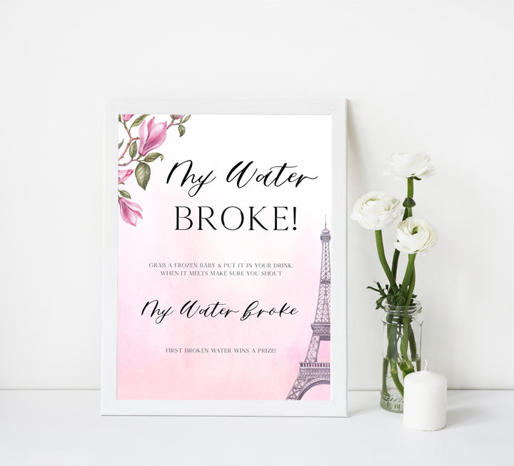 my water broke baby game, Paris baby shower games, printable baby shower games, Parisian baby shower games, fun baby shower games