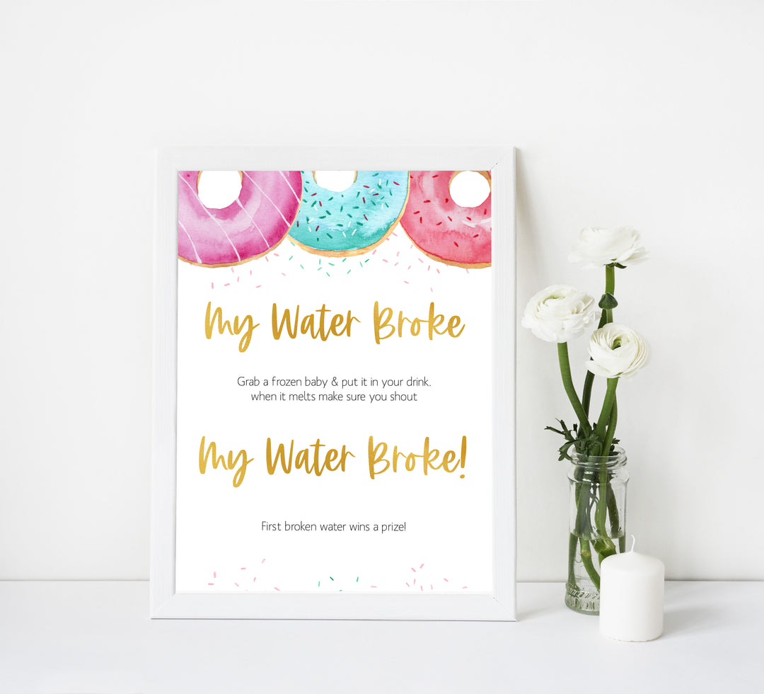 my water broke game, Printable baby shower games, donut baby games, baby shower games, fun baby shower ideas, top baby shower ideas, donut sprinkles baby shower, baby shower games, fun donut baby shower ideas