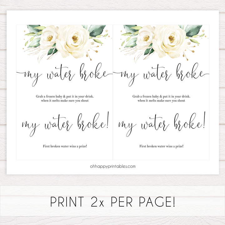 my water broke game, Printable baby shower games, shite floral baby games, baby shower games, fun baby shower ideas, top baby shower ideas, floral baby shower, baby shower games, fun floral baby shower ideas