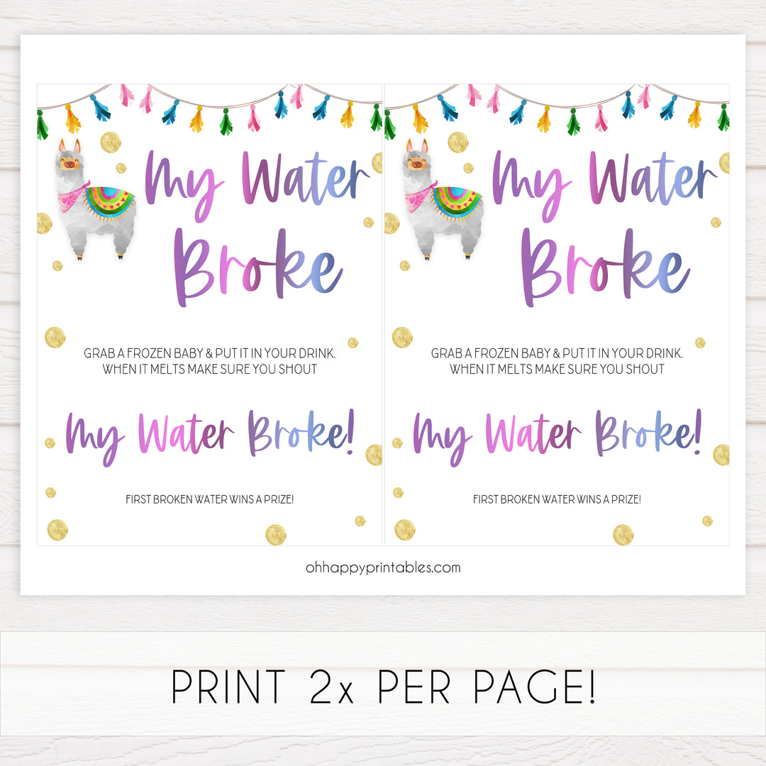 my waters broke game, Printable baby shower games, llama fiesta fun baby games, baby shower games, fun baby shower ideas, top baby shower ideas, Llama fiesta shower baby shower, fiesta baby shower ideas
