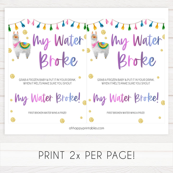 my waters broke game, Printable baby shower games, llama fiesta fun baby games, baby shower games, fun baby shower ideas, top baby shower ideas, Llama fiesta shower baby shower, fiesta baby shower ideas