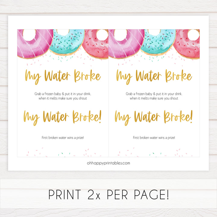 my water broke game, Printable baby shower games, donut baby games, baby shower games, fun baby shower ideas, top baby shower ideas, donut sprinkles baby shower, baby shower games, fun donut baby shower ideas