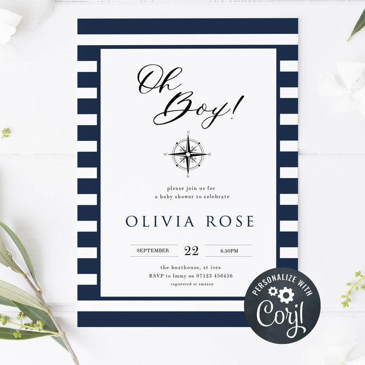 nautical baby shower invitations, printable baby shower invitations, editable baby shower invitations, ahoy its a boy baby invites, mobile baby shower invitations