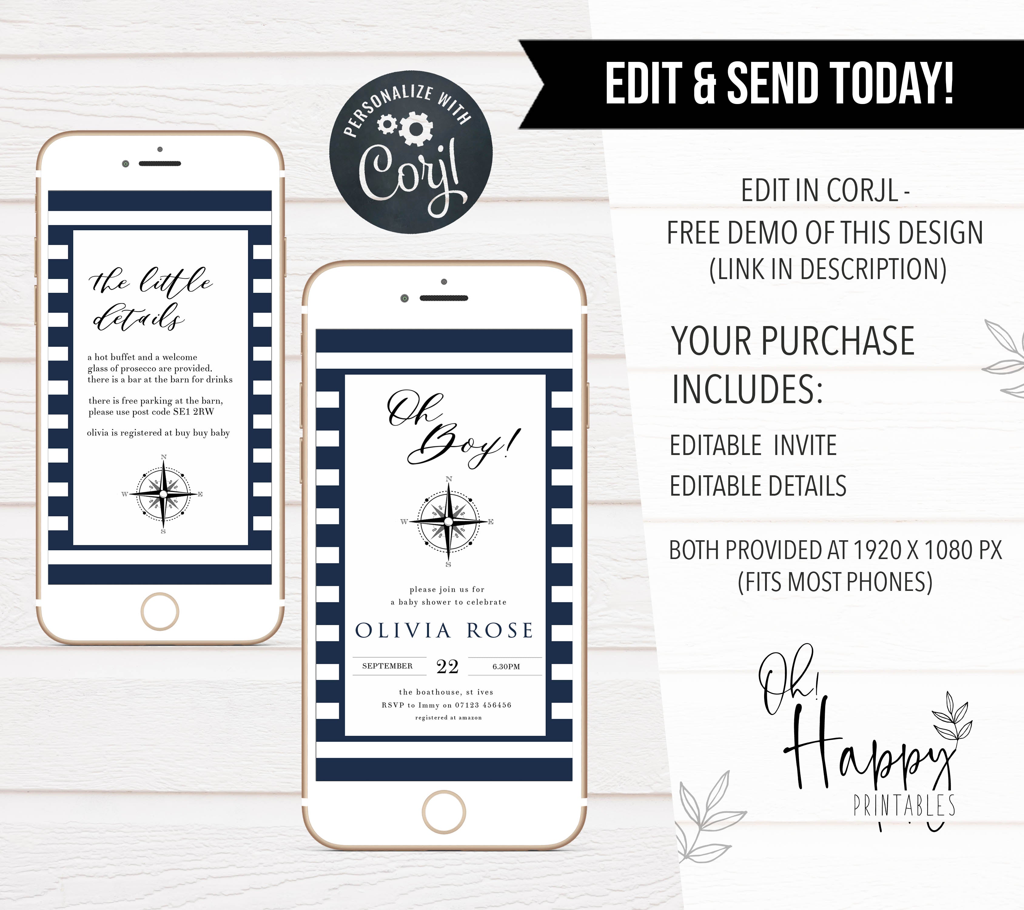 nautical baby shower invitations, printable baby shower invitations, editable baby shower invitations, ahoy its a boy baby invites, mobile baby shower invitations