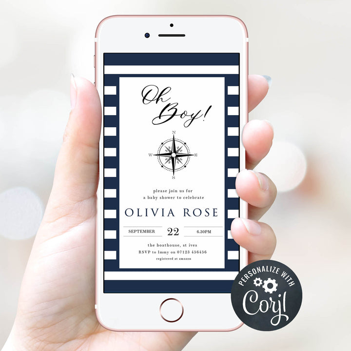 nautical baby shower invitations, printable baby shower invitations, editable baby shower invitations, ahoy its a boy baby invites, mobile baby shower invitations
