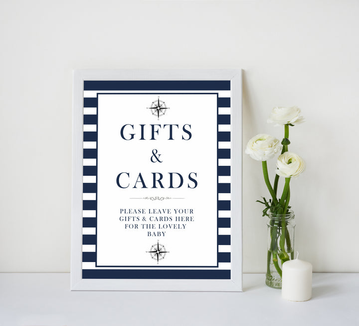 nautical gifts and cards sign, nautical baby signs, printable baby shower signs, fun baby shower signs, ahoy its a boy signs