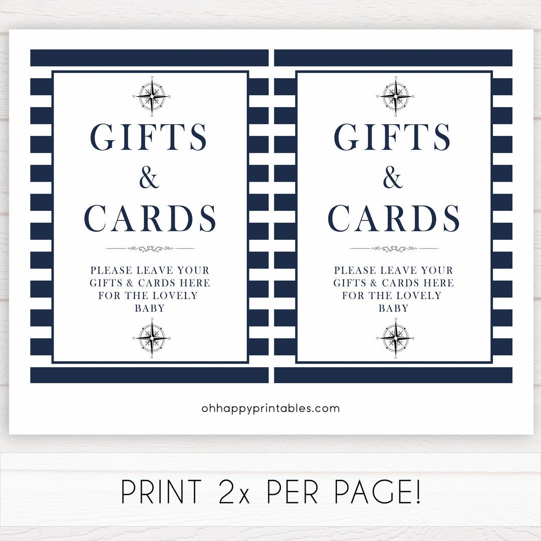 nautical gifts and cards sign, nautical baby signs, printable baby shower signs, fun baby shower signs, ahoy its a boy signs