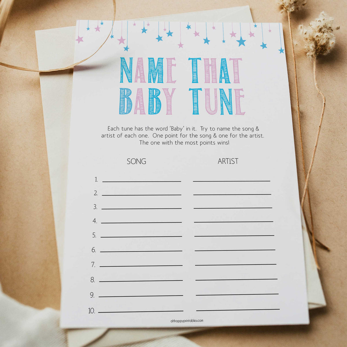 Gender reveal baby games, name that baby tune baby game, gender reveal shower, fun baby games, gender reveal ideas, popular baby games, best baby games, printable baby games, gender reveal baby games
