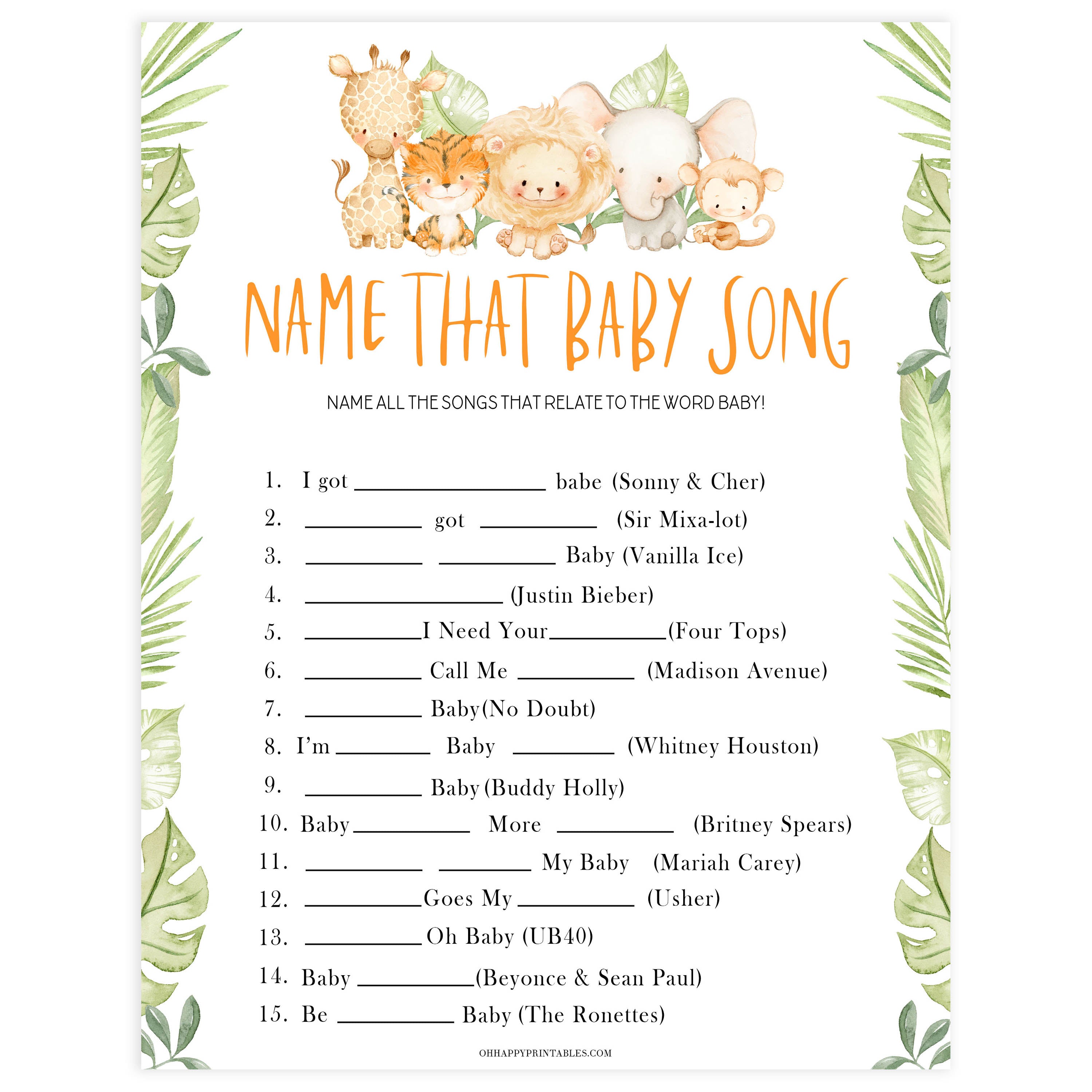 name that baby song game, Printable baby shower games, safari animals baby games, baby shower games, fun baby shower ideas, top baby shower ideas, safari animals baby shower, baby shower games, fun baby shower ideas