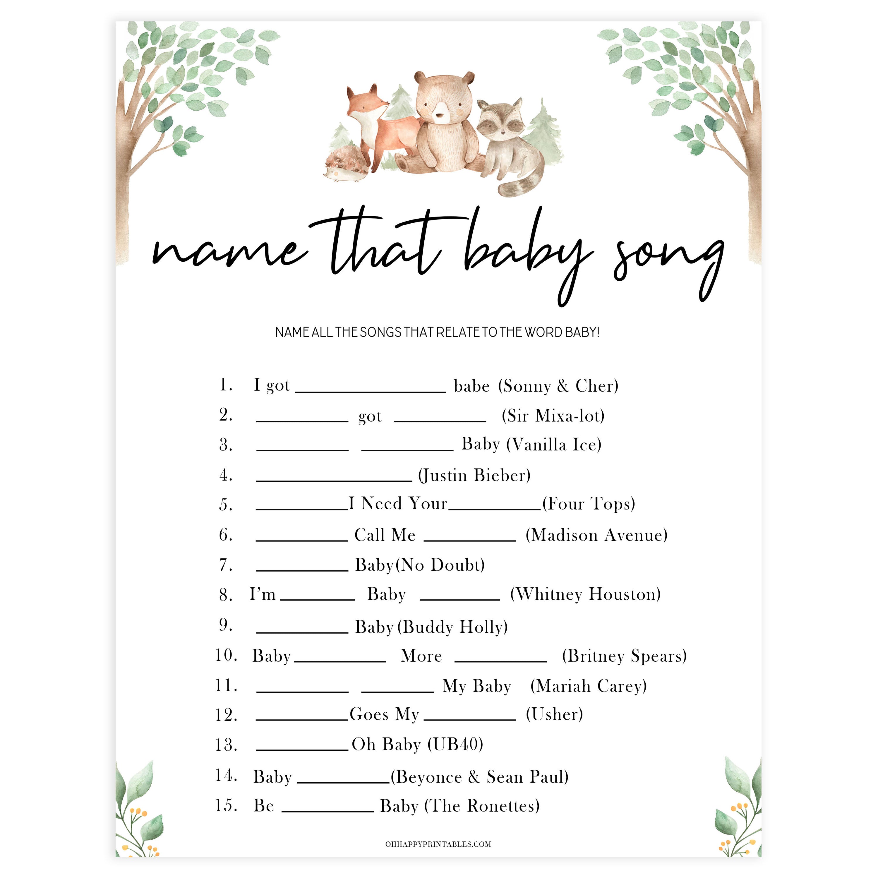 name that baby song game, Printable baby shower games, woodland animals baby games, baby shower games, fun baby shower ideas, top baby shower ideas, woodland baby shower, baby shower games, fun woodland animals baby shower ideas
