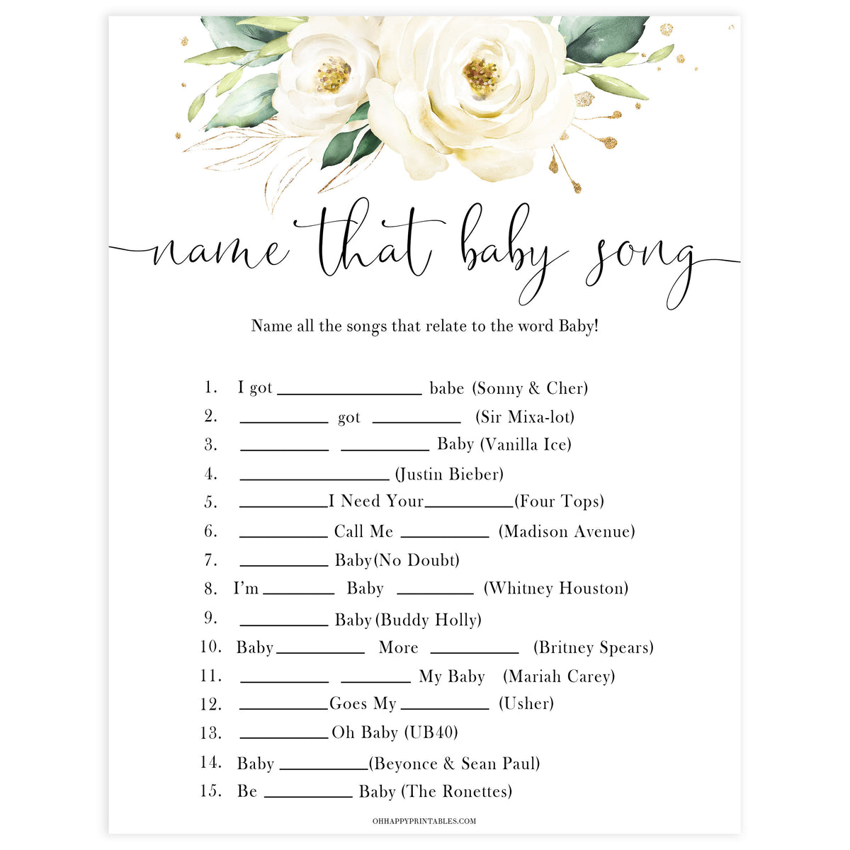 name that baby song game, Printable baby shower games, shite floral baby games, baby shower games, fun baby shower ideas, top baby shower ideas, floral baby shower, baby shower games, fun floral baby shower ideas