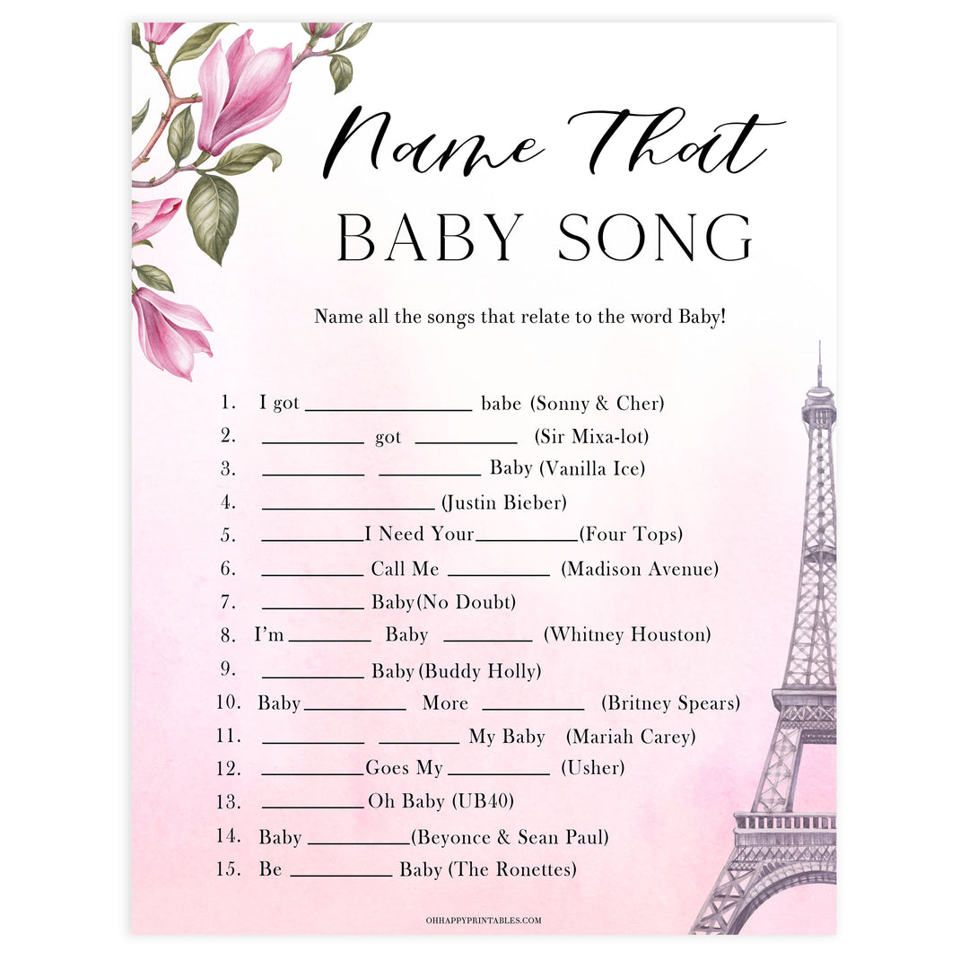 name that baby song game, Paris baby shower games, printable baby shower games, Parisian baby shower games, fun baby shower games