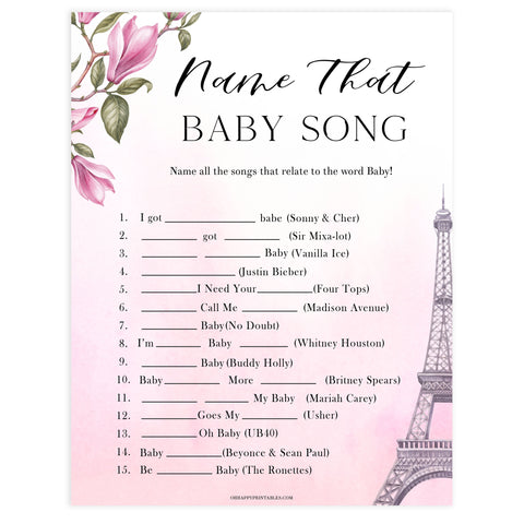 name that baby song game, Paris baby shower games, printable baby shower games, Parisian baby shower games, fun baby shower games
